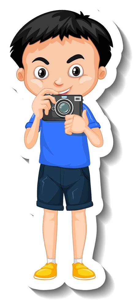 jongen met camera stripfiguur sticker vector