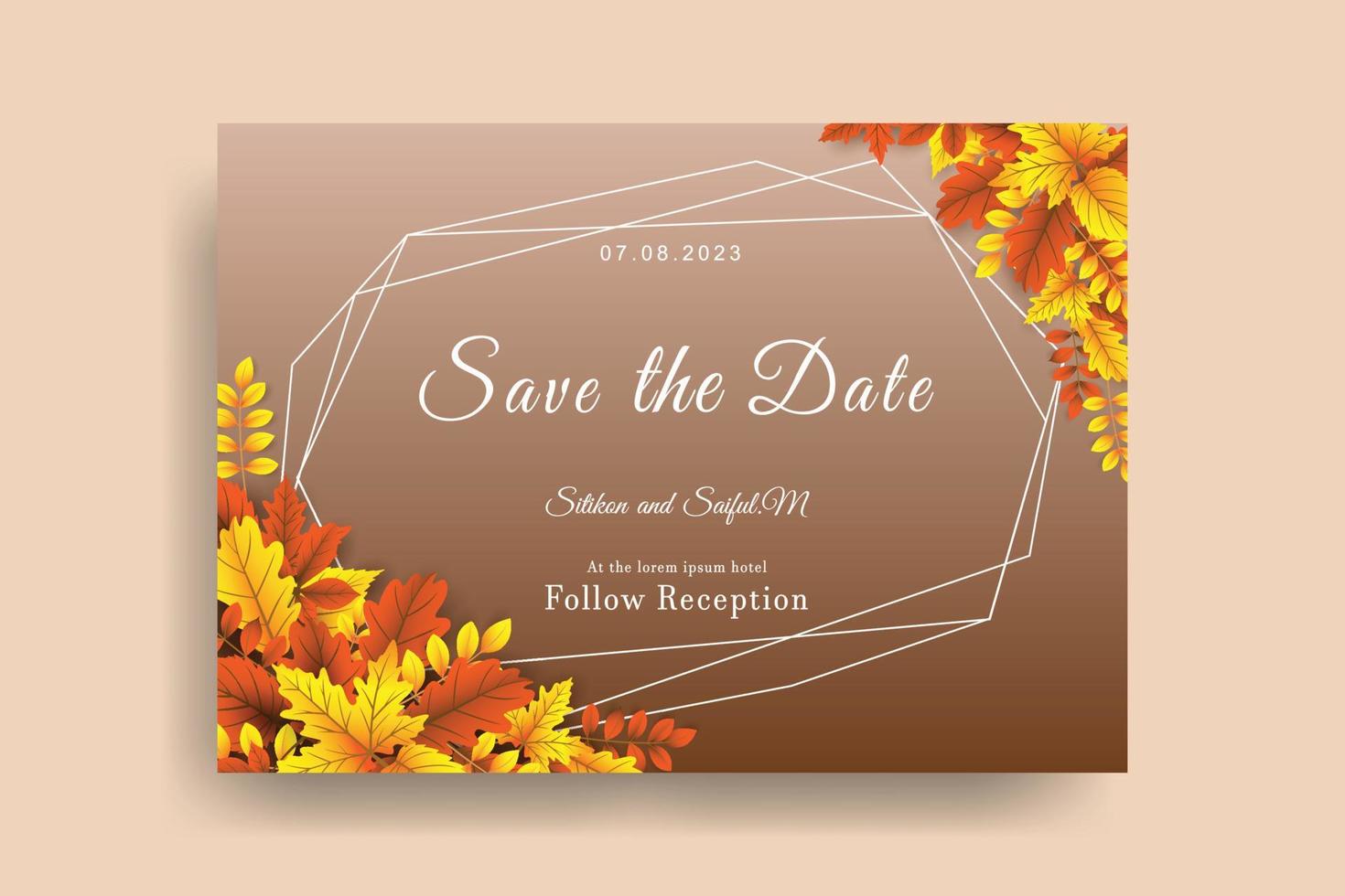 herfst bruiloft uitnodiging ontwerp met realistische vector bladeren.