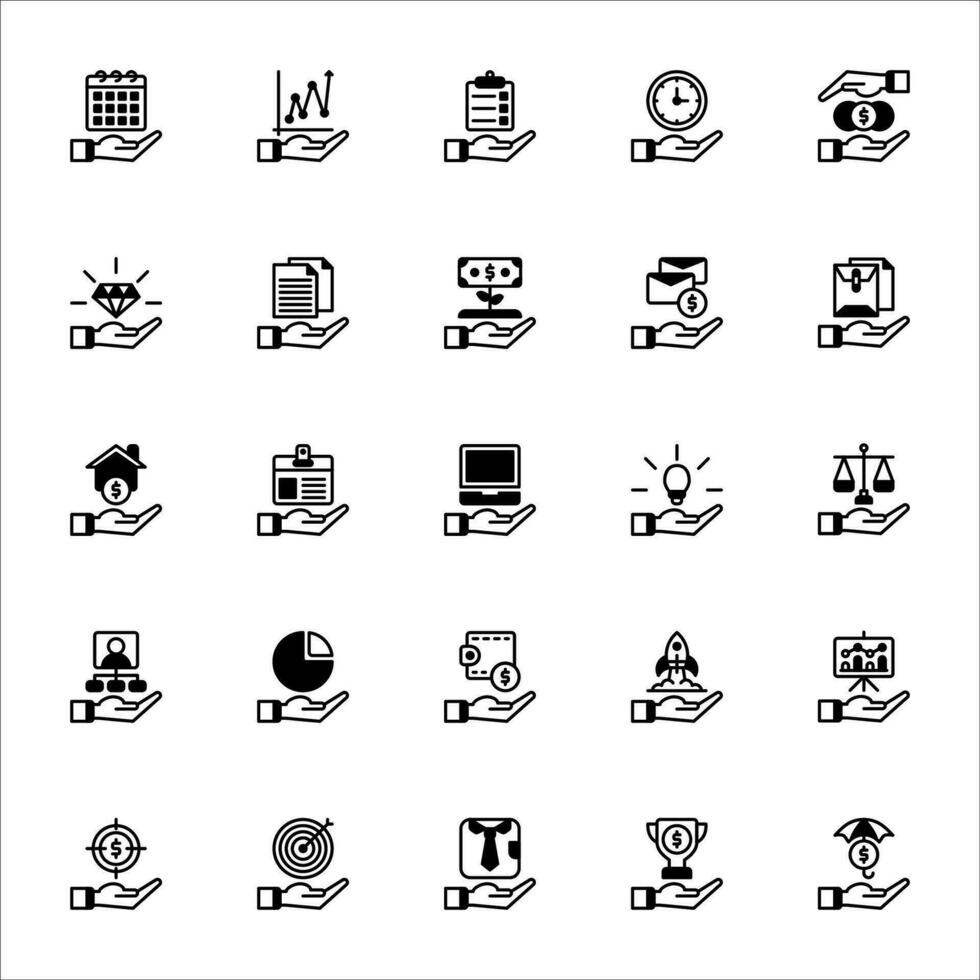 bedrijf en financiën icoon set. gevulde zwart icoon stijl verzameling. met pictogrammen. vector