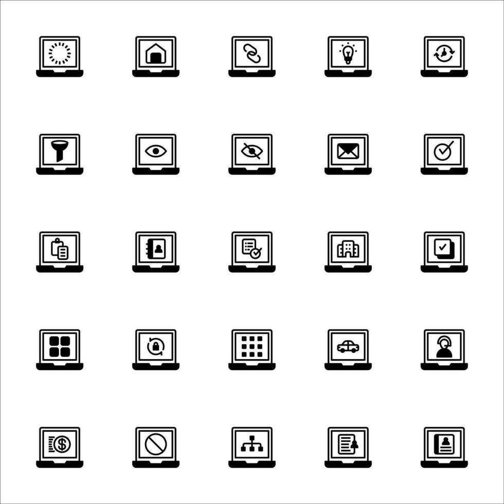 app laptop icoon set. gevulde zwart icoon stijl verzameling. met pictogrammen. vector