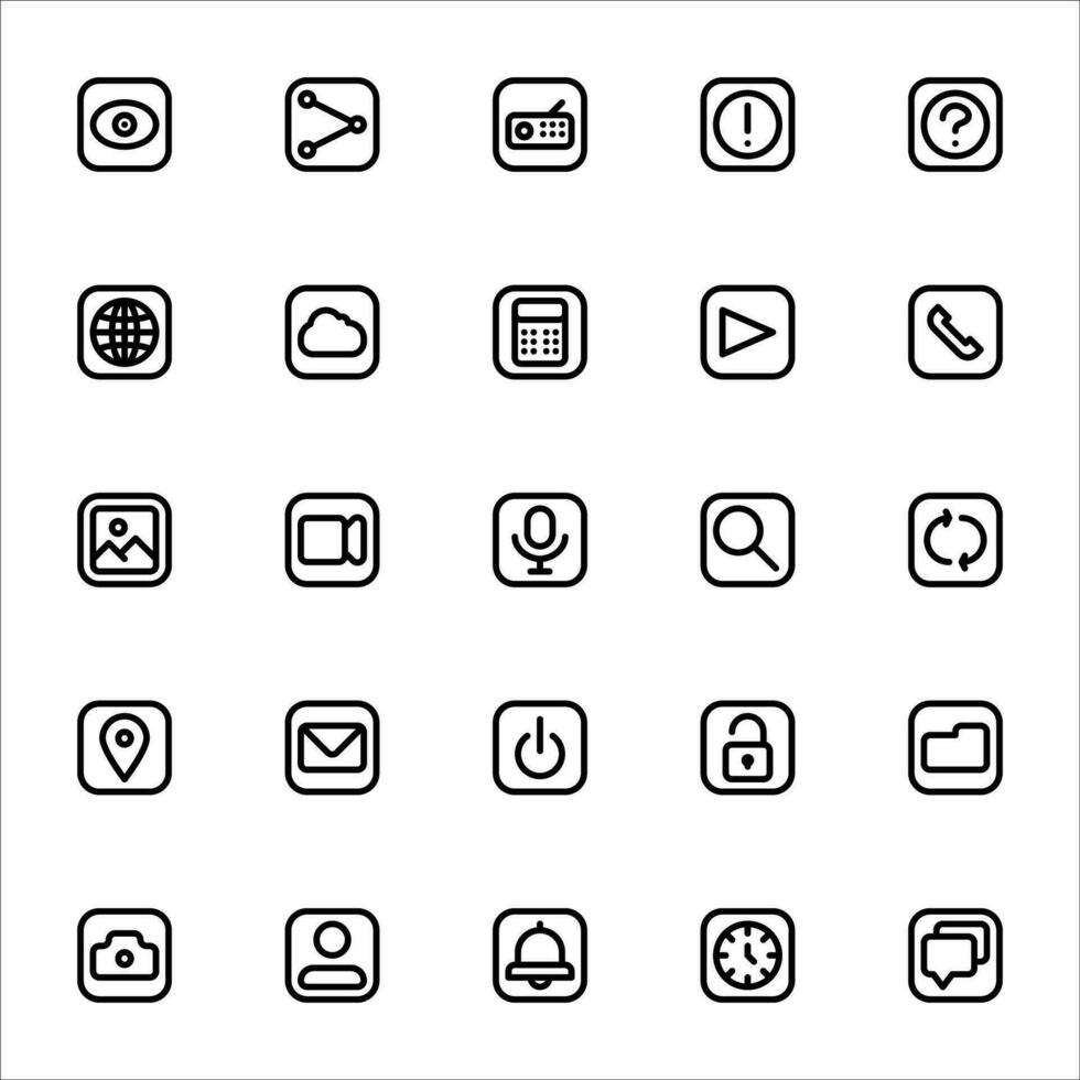 koppel mobiel knop icoon set. lijn icoon verzameling. met pictogrammen. vector