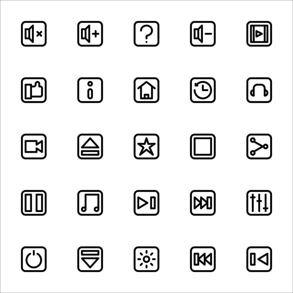 media speler icoon set. lijn icoon verzameling. met pictogrammen. vector