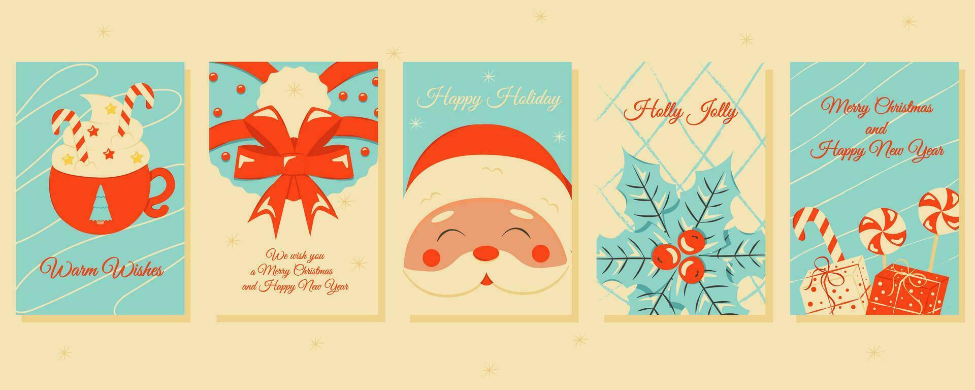 reeks van Kerstmis en nieuw jaar posters en groet kaarten in retro stijl. vector