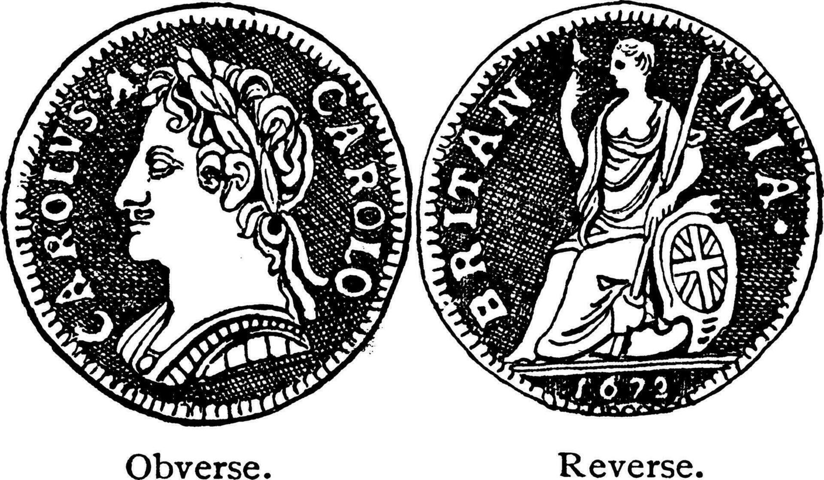 voorzijde en omgekeerde zijden van penning van Charles ik, wijnoogst illustratie. vector