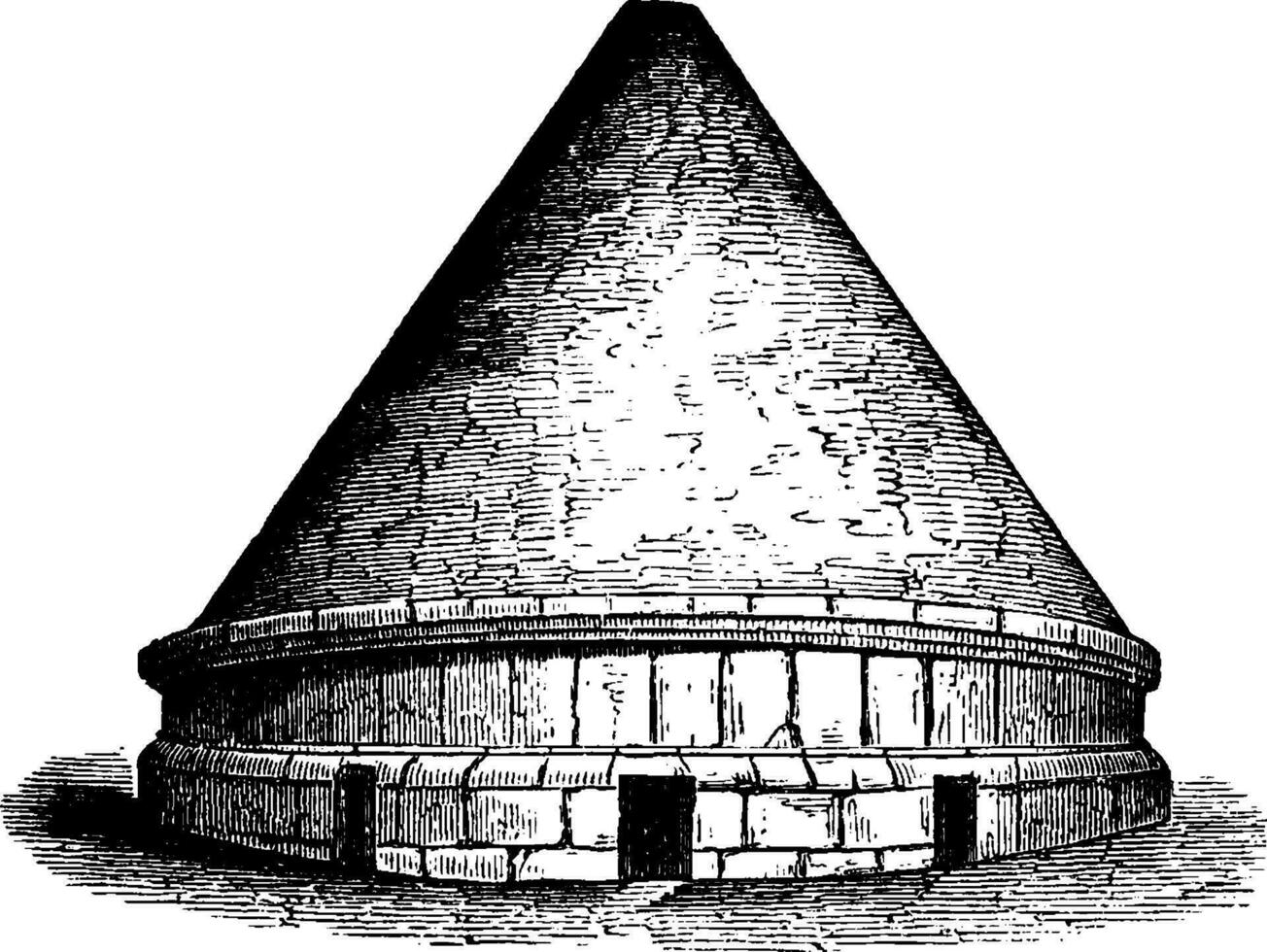 tumuli, meest interessant monumenten van etruscan architectuur, wijnoogst gravure. vector