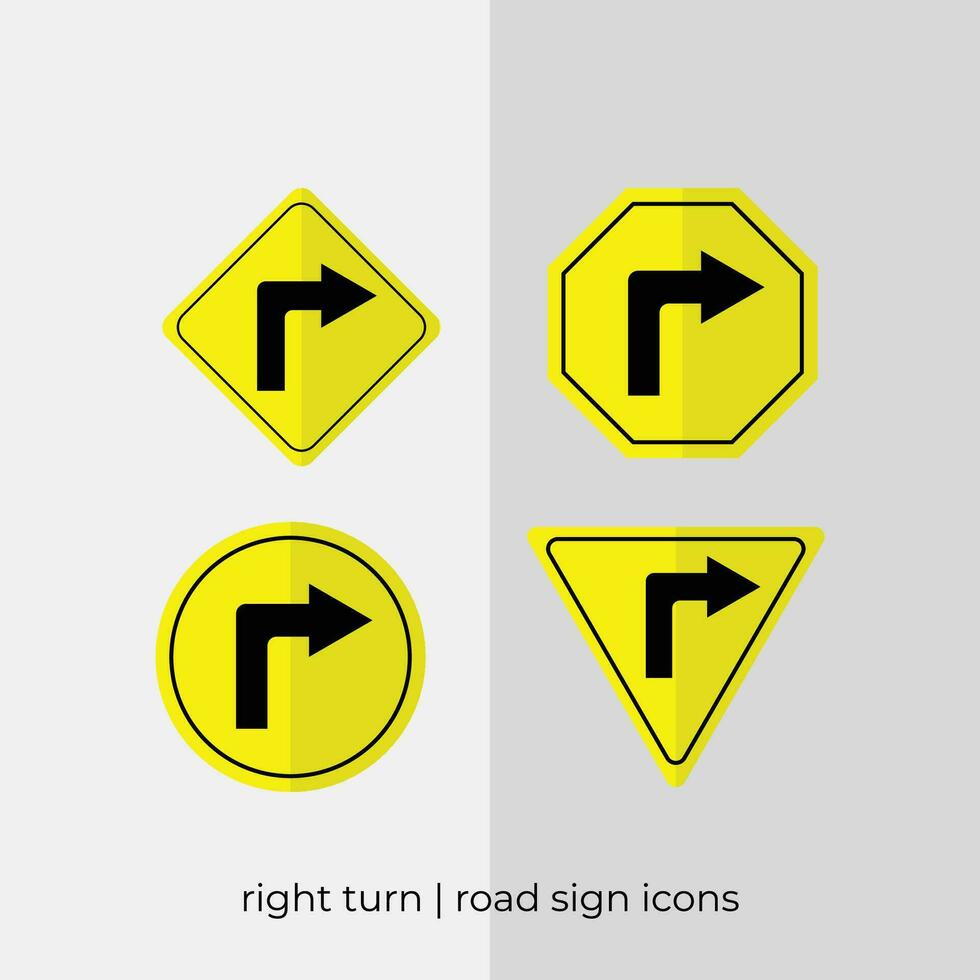 verschillend Rechtsaf beurt weg teken vector verzameling in geel pictogrammen