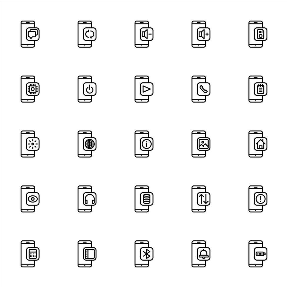 smartphone icoon set. lijn icoon verzameling. met pictogrammen. vector