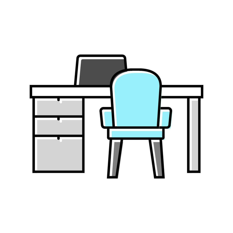 tafel laptop stoel huis kantoor kleur icoon vector illustratie