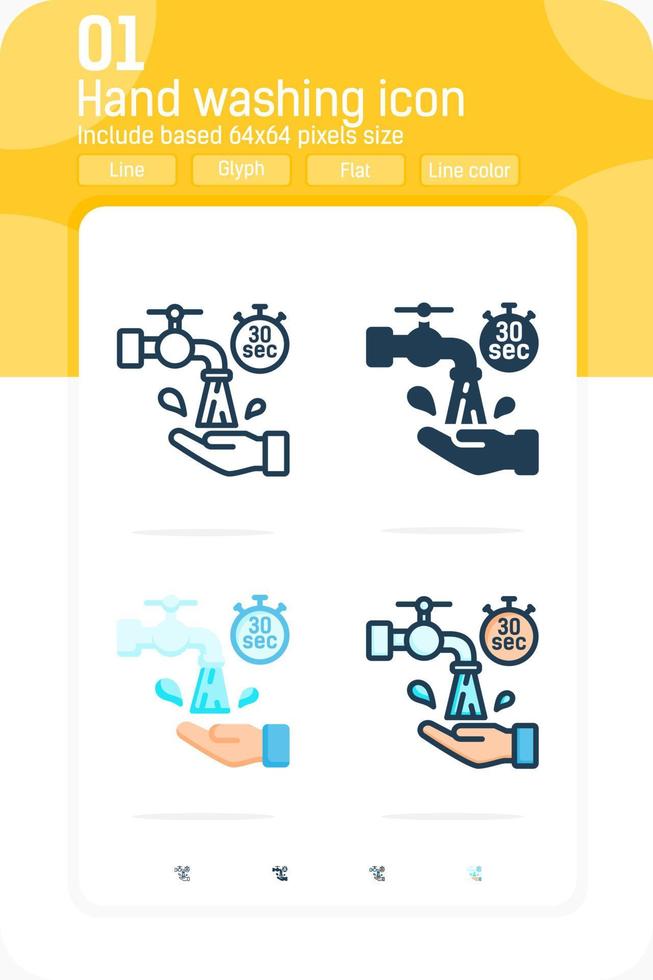 was je handen gedurende 30 seconden pictogram geïsoleerd op een witte achtergrond. vectorillustratie handen wassen met zeep onder stromend water symbool ontwerpsjabloon voor gezondheidszorg en alle projecten. eps-bestand vector