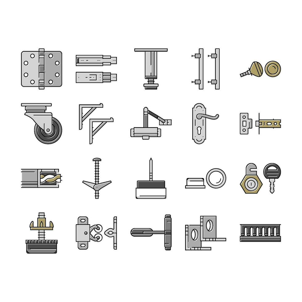 hardware meubilair uitrusting pictogrammen reeks vector