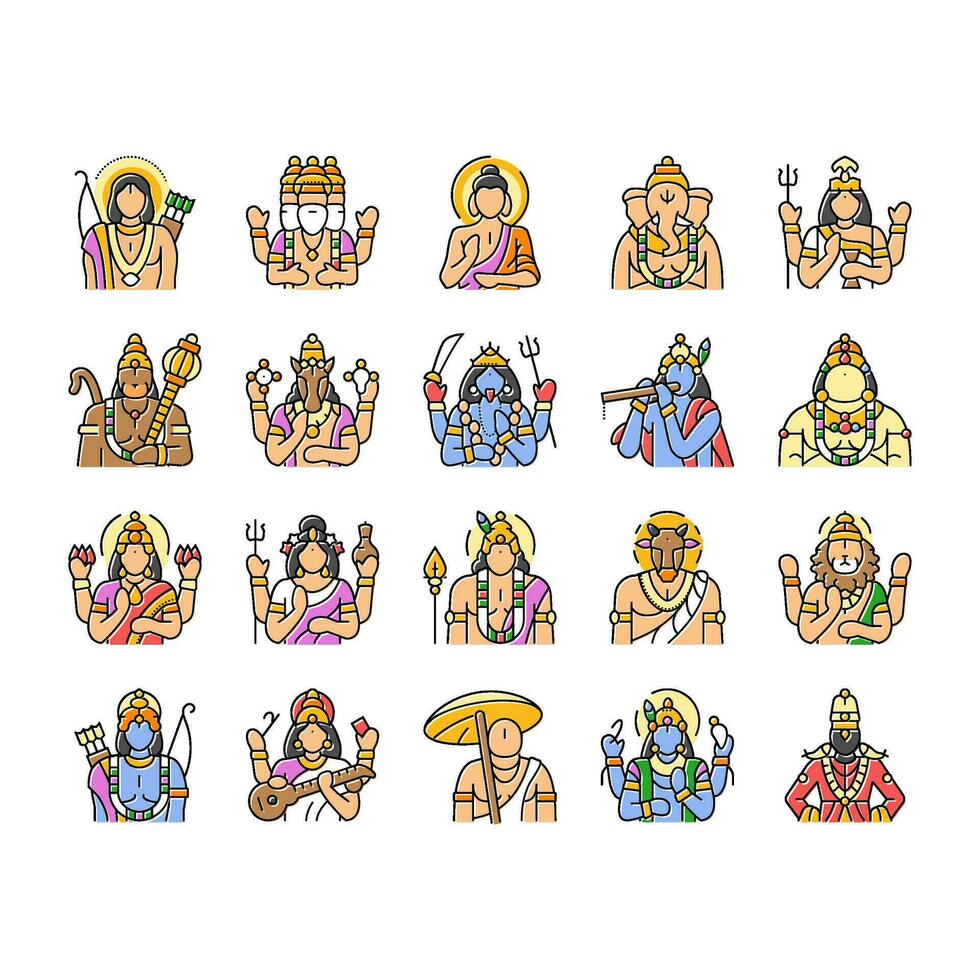 god Indisch Hindoe heer krishna pictogrammen reeks vector