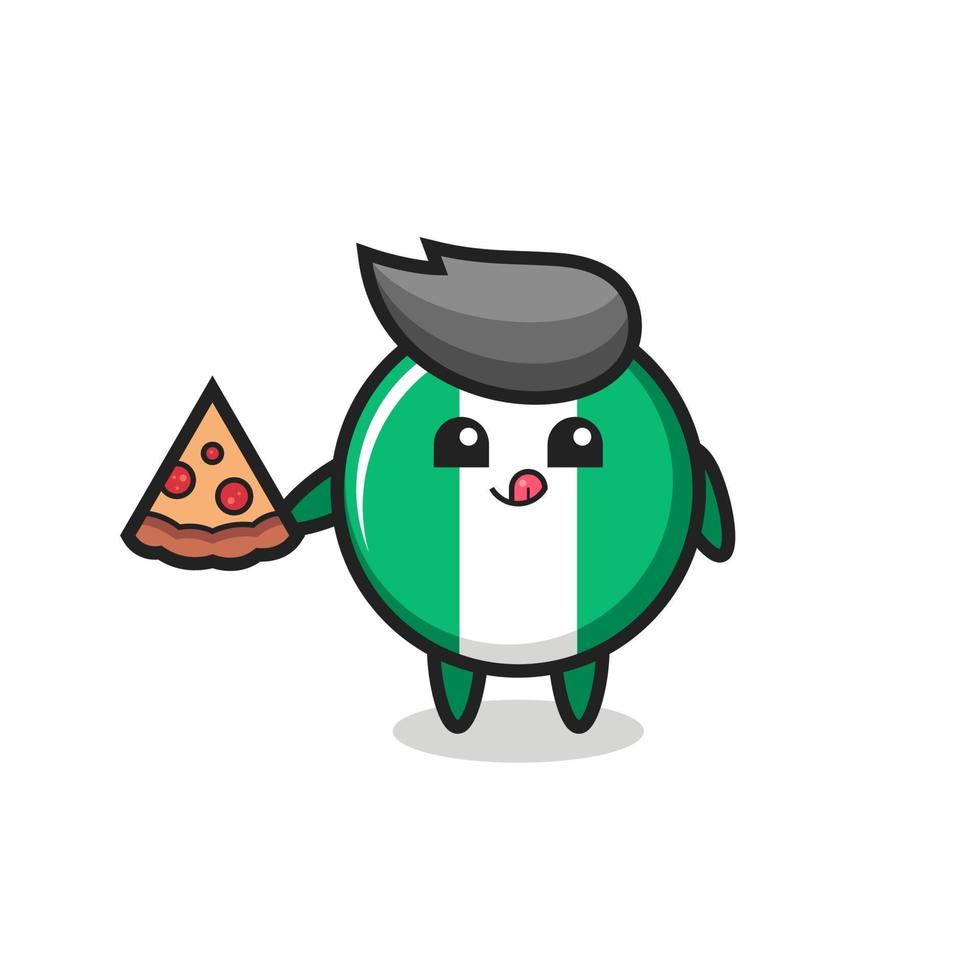 schattige nigeria vlag badge cartoon pizza eten vector