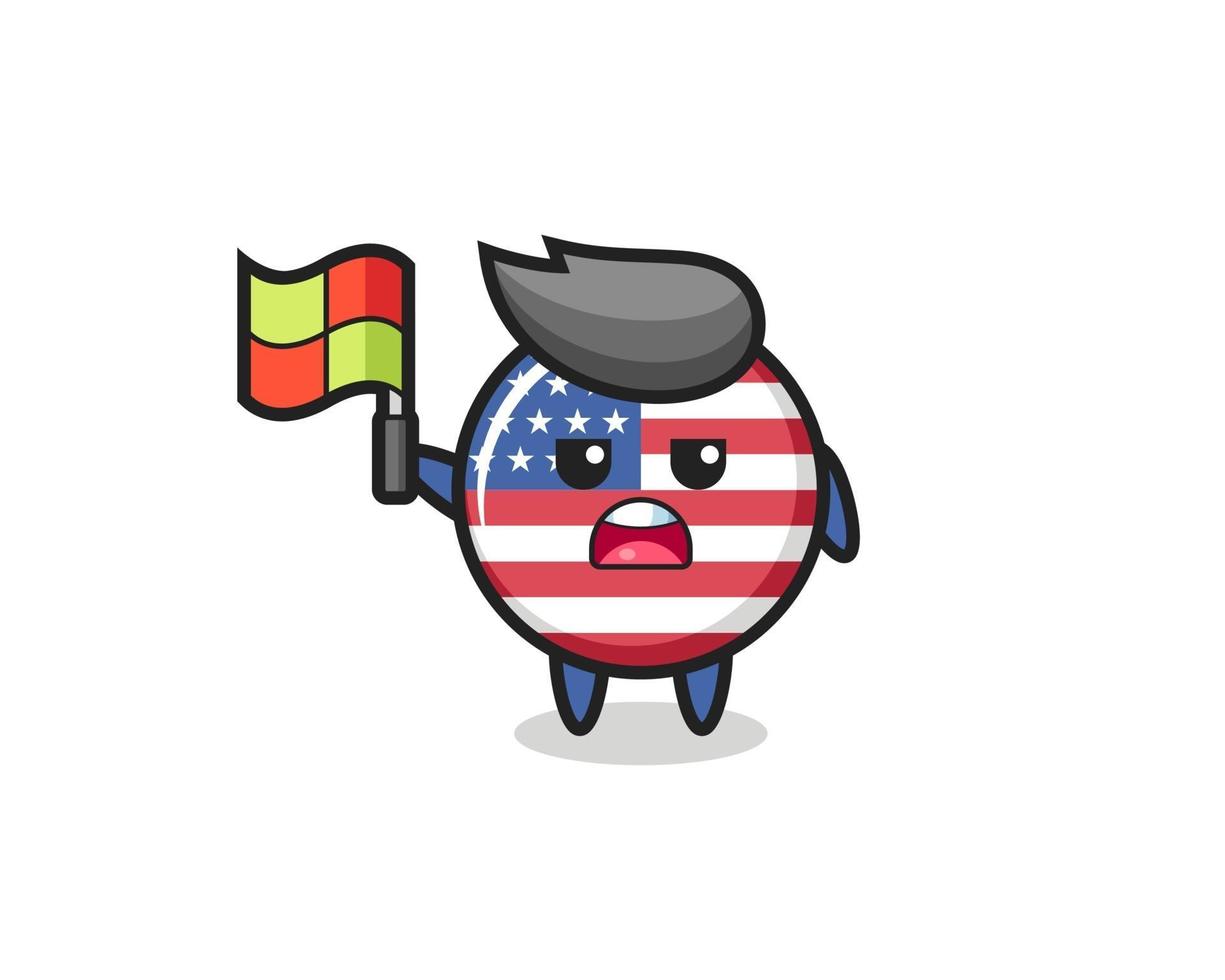 vlagbadge karakter van de Verenigde Staten als lijnrechter die de vlag ophangt vector