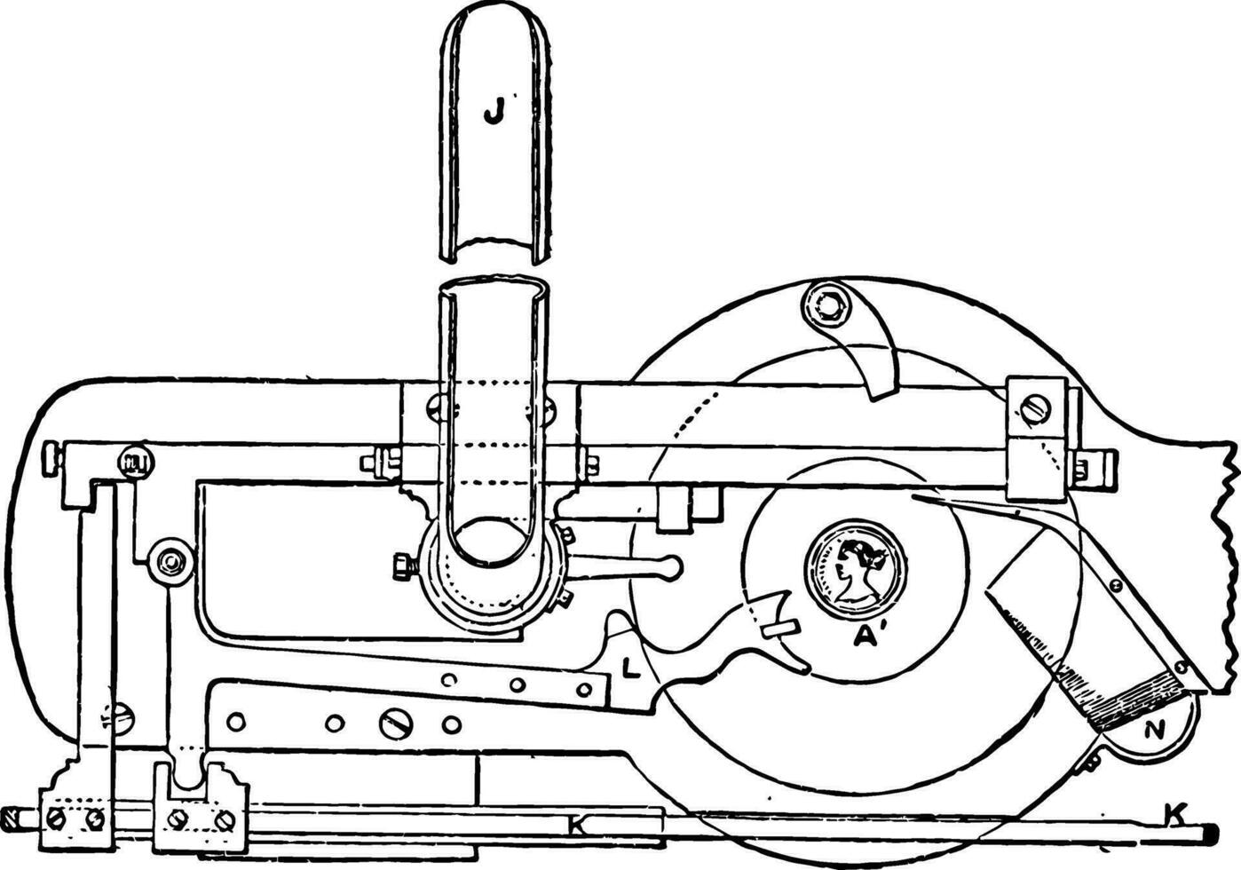 mechanisme van munt slaan druk op van Koninklijk munt wijnoogst illustratie. vector