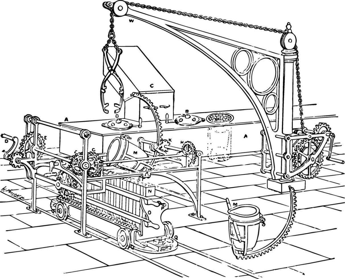 oven inrichting voor munt slaan wijnoogst illustratie. vector