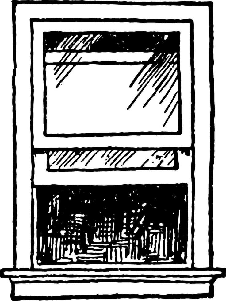 Open enkel opgehangen sjerp venster, andere ruiten, wijnoogst gravure. vector