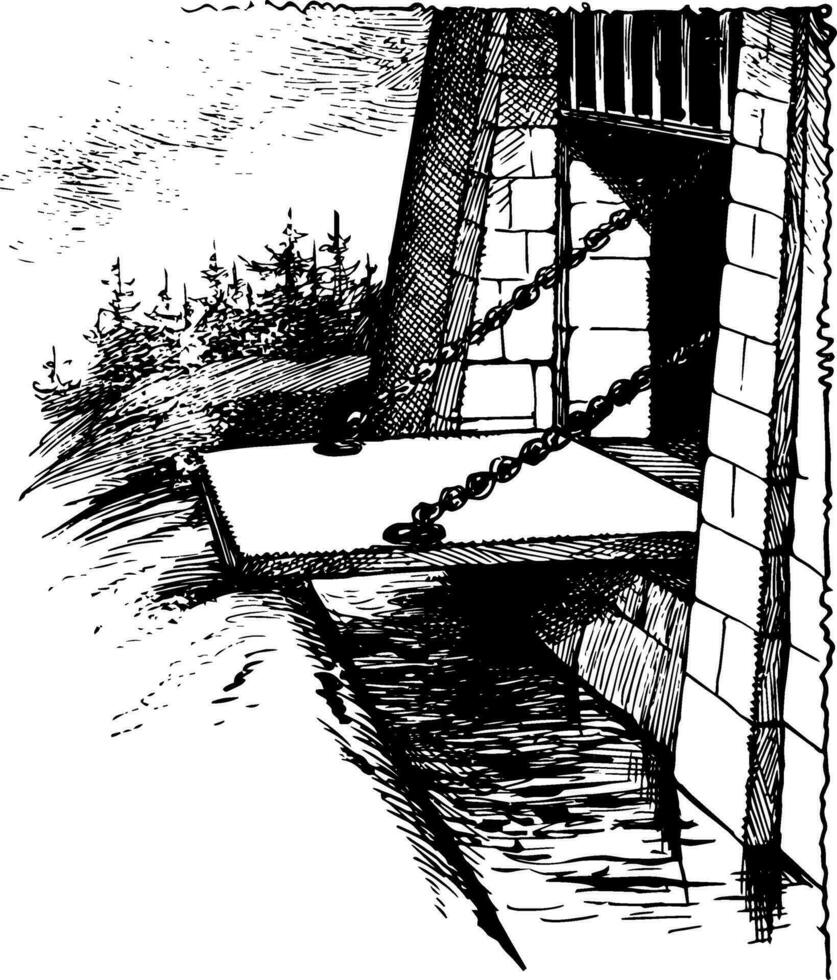 trek brug, houten brug, wijnoogst gravure. vector