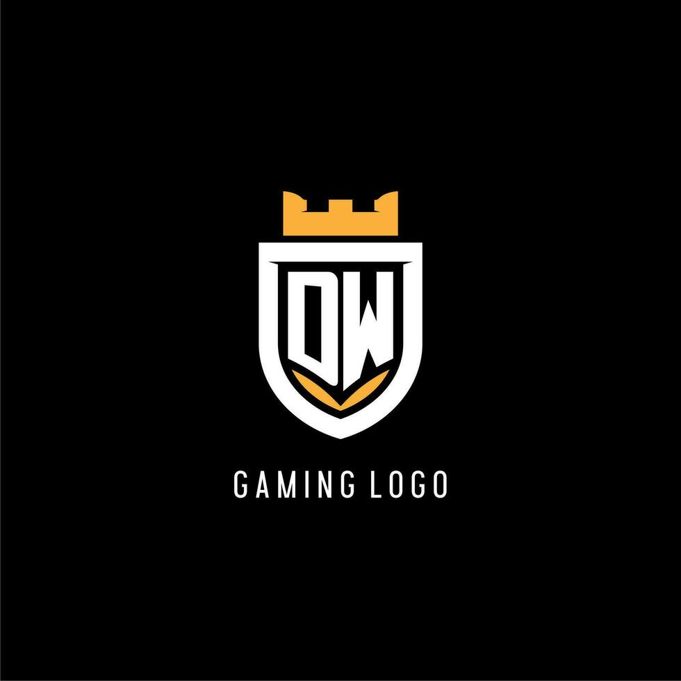 eerste dw logo met schild, esport gaming logo monogram stijl vector