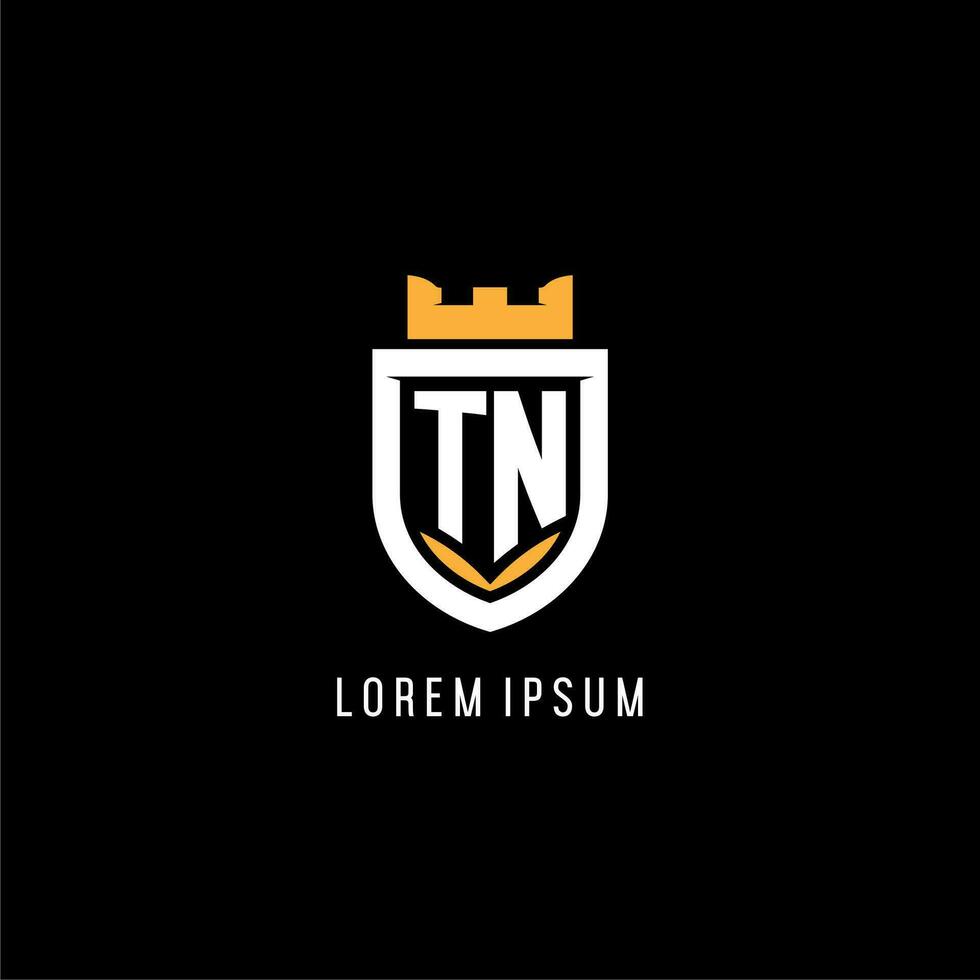 eerste tn logo met schild, esport gaming logo monogram stijl vector