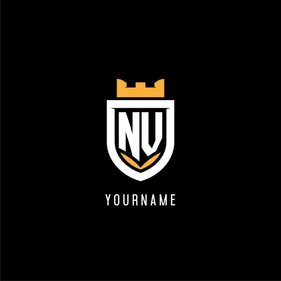 eerste nv logo met schild, esport gaming logo monogram stijl vector