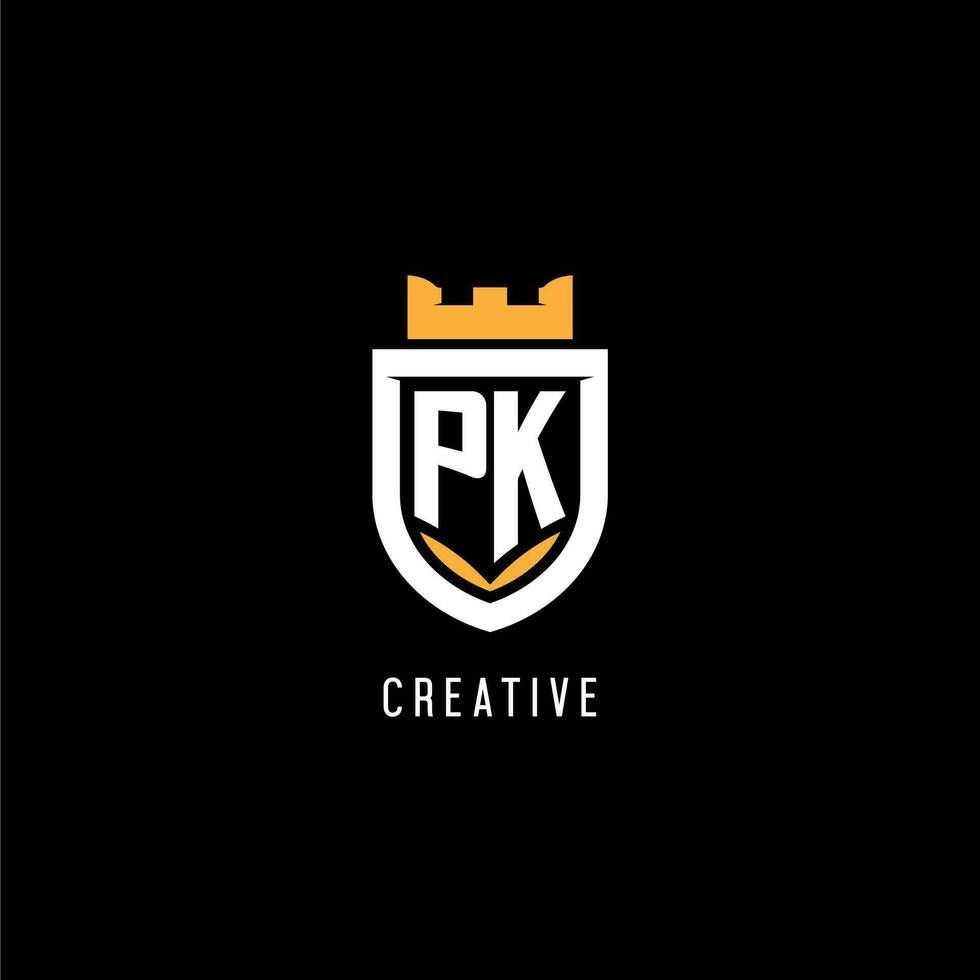 eerste pk logo met schild, esport gaming logo monogram stijl vector