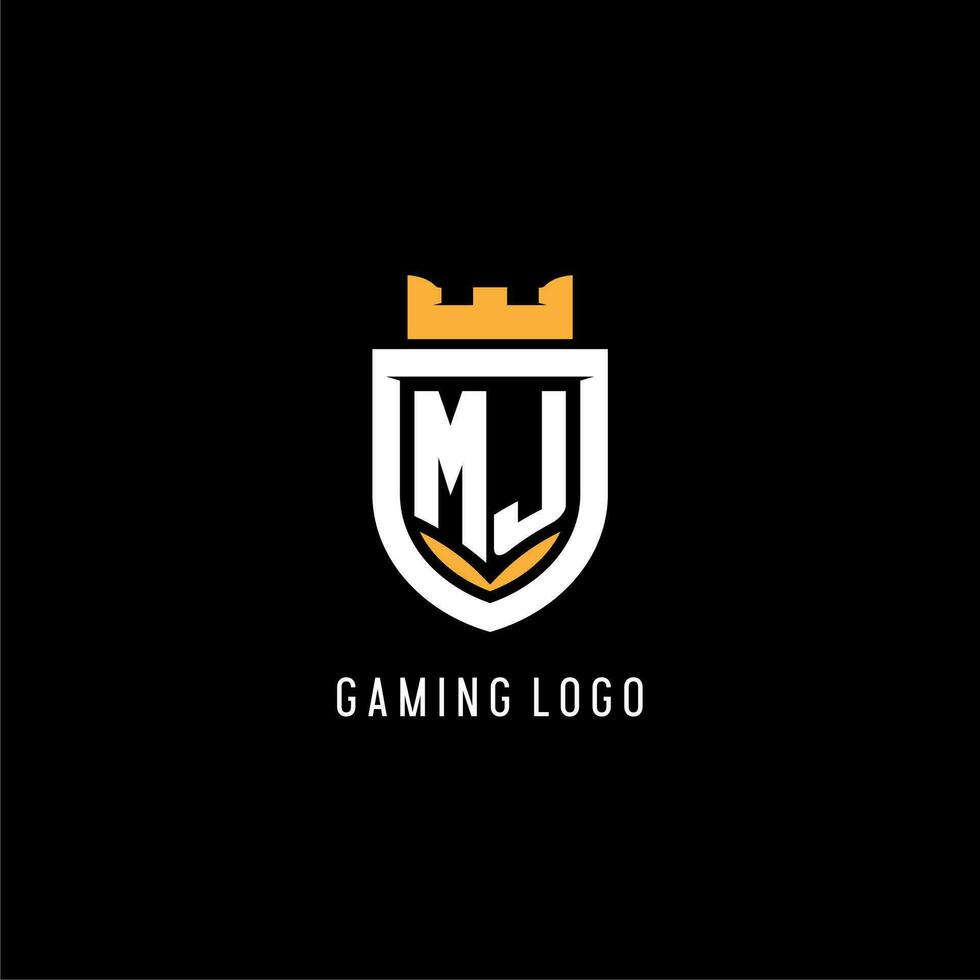 eerste mj logo met schild, esport gaming logo monogram stijl vector
