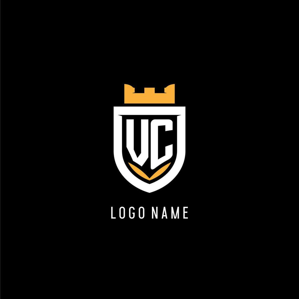 eerste vc logo met schild, esport gaming logo monogram stijl vector