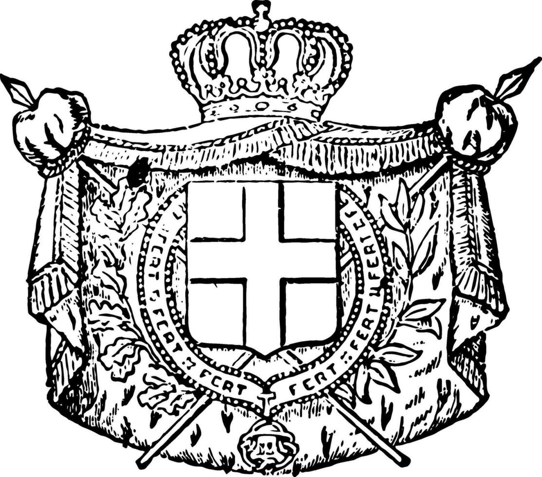 Italiaans jas van armen hebben kruis en kroon, wijnoogst gravure. vector