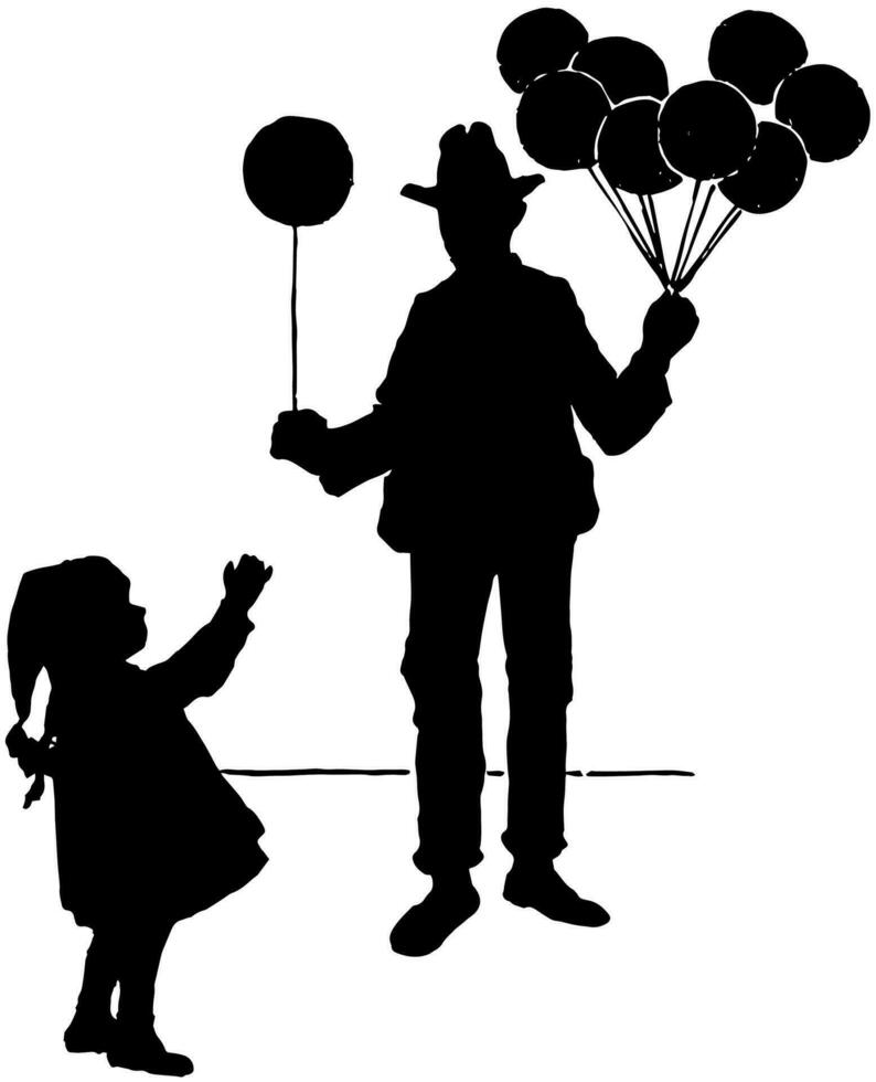 Mens overhandigen jong meisje ballon wijnoogst illustratie. vector