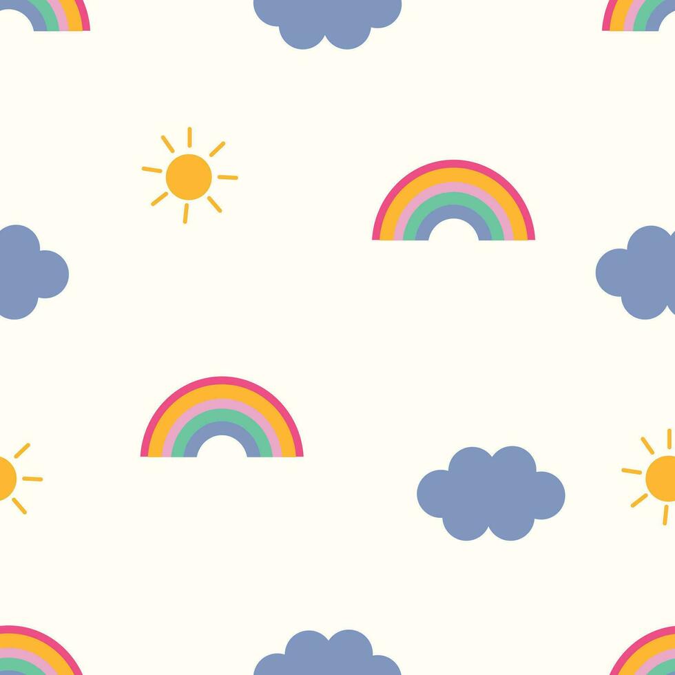 schattig regenboog, zon, en wolk naadloos patroon vector