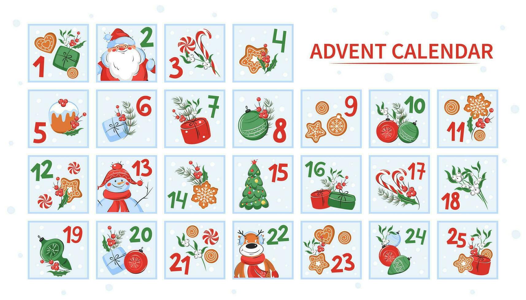 Kerstmis komst kalender voor kinderen. vector illustratie