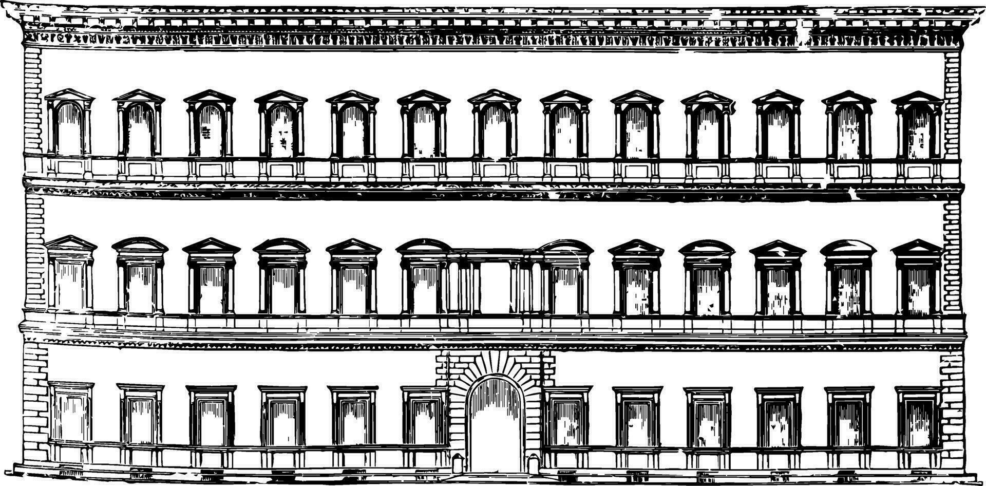 farnese paleis Bij Rome prominent hoog Renaissance wijnoogst gravure. vector