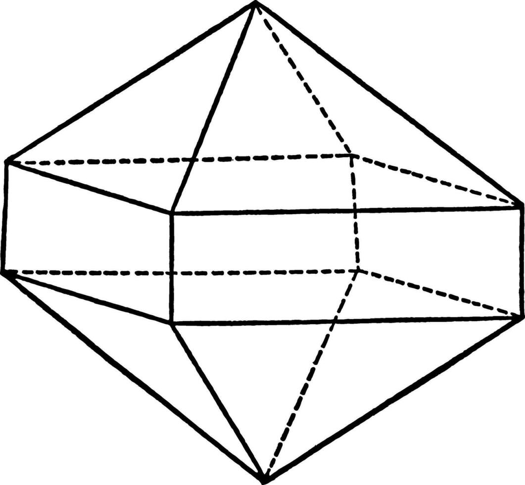 unie van een piramide en een prisma van de dezelfde bestellen, wijnoogst illustratie. vector