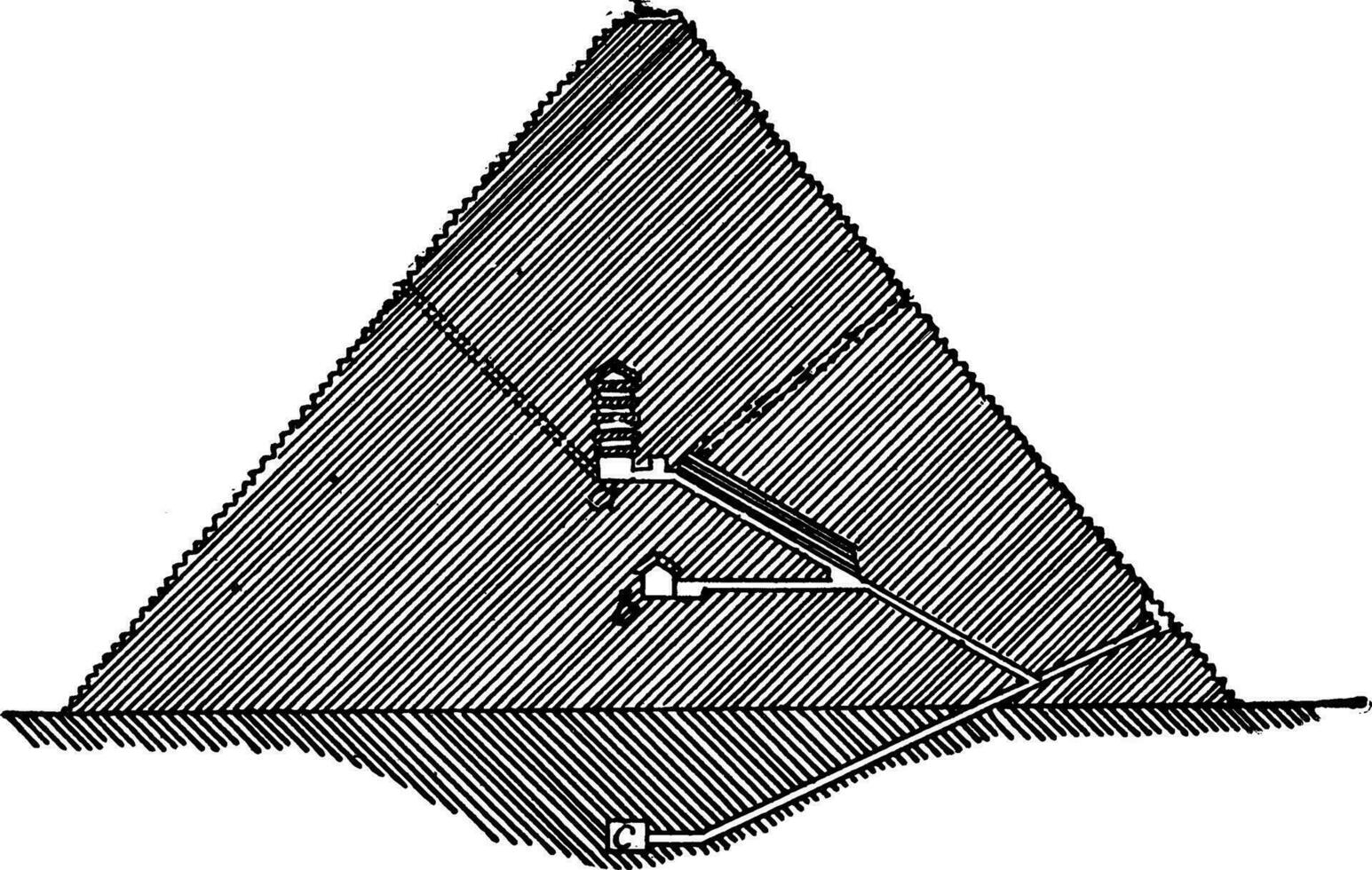 sectie van Super goed piramide, Egyptische architectuur, wijnoogst gravure. vector