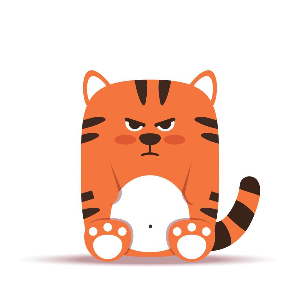 schattige kleine oranje tijgerkat in een vlakke stijl. het dier zit boos en somber. het symbool van het Chinese Nieuwjaar 2022. voor banner, kinderkamer, decor. vector hand getekende illustratie.