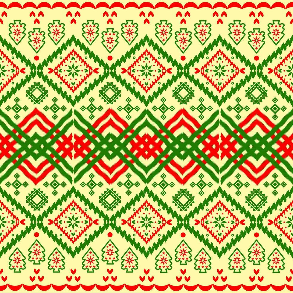 lelijk trui vrolijk Kerstmis gelukkig nieuw jaar illustratie gebreid achtergrond naadloos patroon volk stijl Scandinavisch ornamenten. behang omhulsel papier textiel afdrukken. wit, rood, groen kleuren. vector