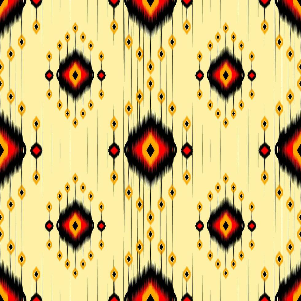 etnisch abstract geel ikat mooi naadloos patroon. Mexicaans gestreept stijl. inheems traditioneel. ontwerp voor achtergrond, behang, vector illustratie, kleding stof, kleding, batik, tapijt, borduurwerk.