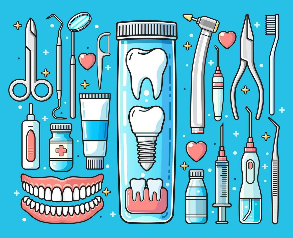 tandheelkundig medisch elementen achtergrond. tanden uitrusting hulpmiddelen. vector