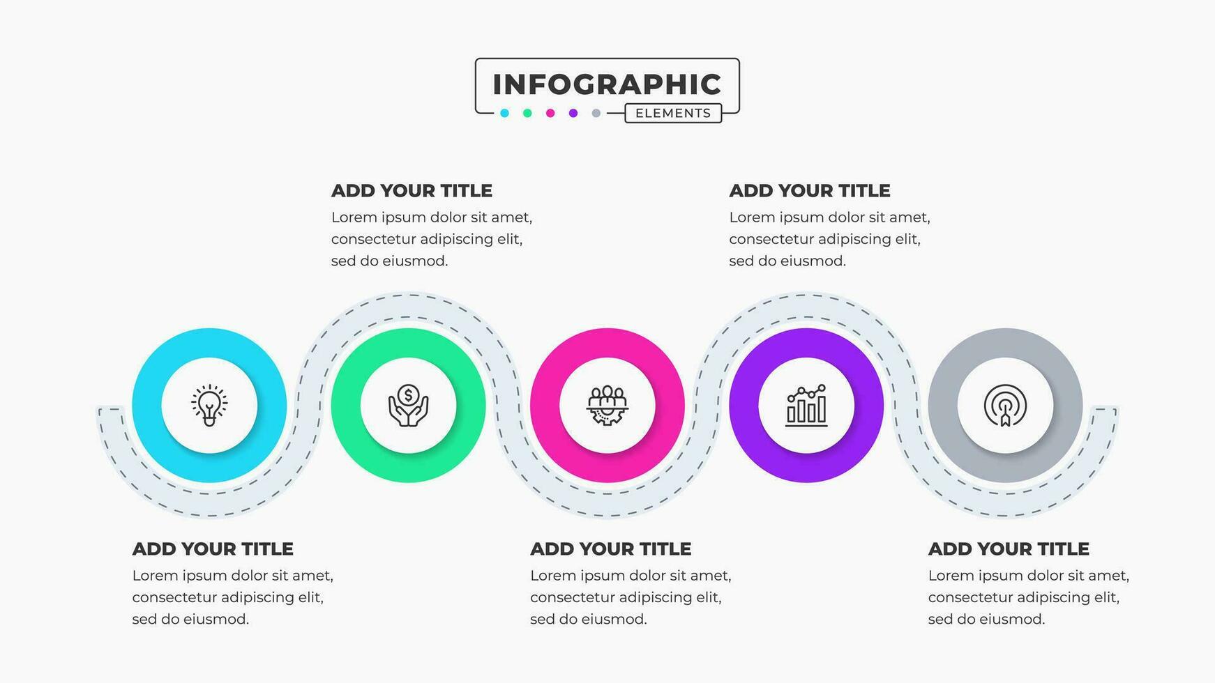 vector creatief en modern cirkel bedrijf infographic met 5 stappen of processen