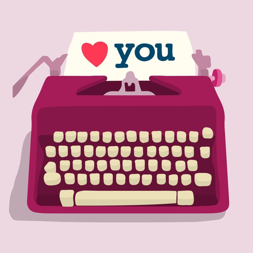 schrijfmachine met liefdeshart. Valentijnsdag. vector