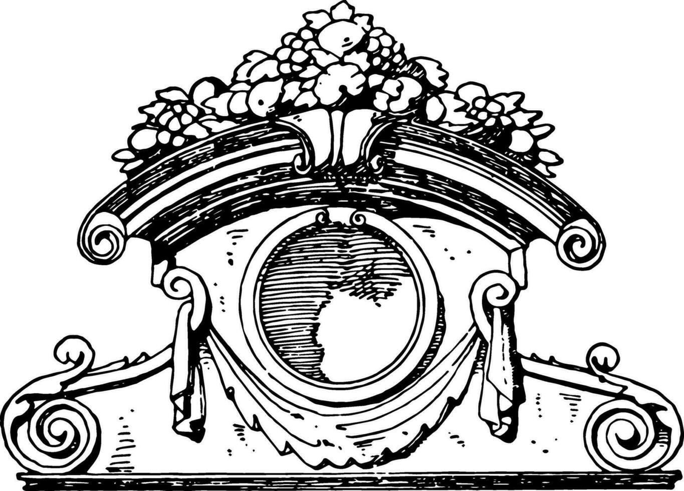 gevelopening van een dakkapel is een bouwkundig kader, wijnoogst gravure. vector