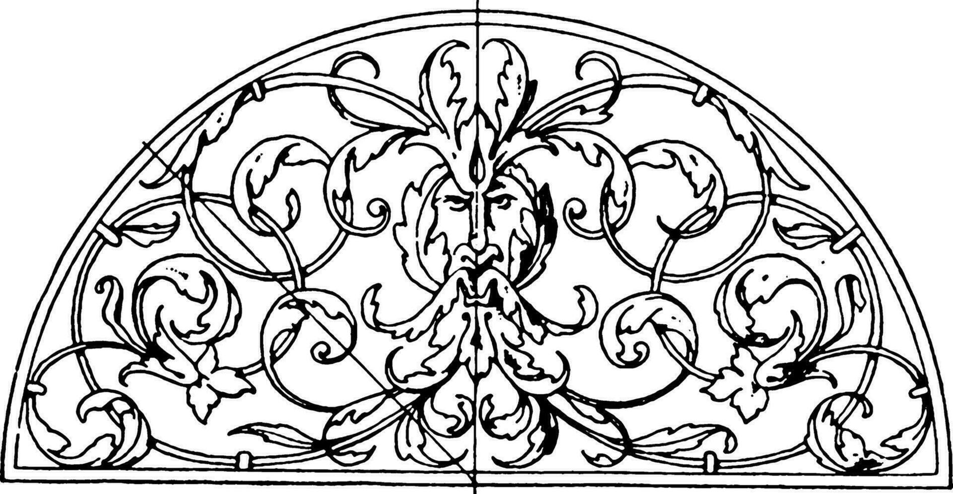 smeedijzer rooster lunette paneel is een bladeren en bloemen patroon, wijnoogst gravure. vector