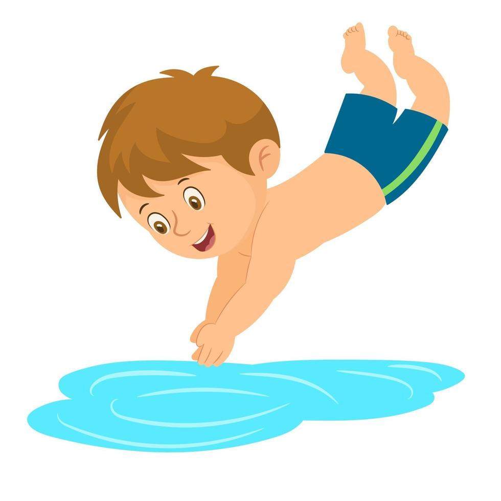 jongen springt in zwembad vector