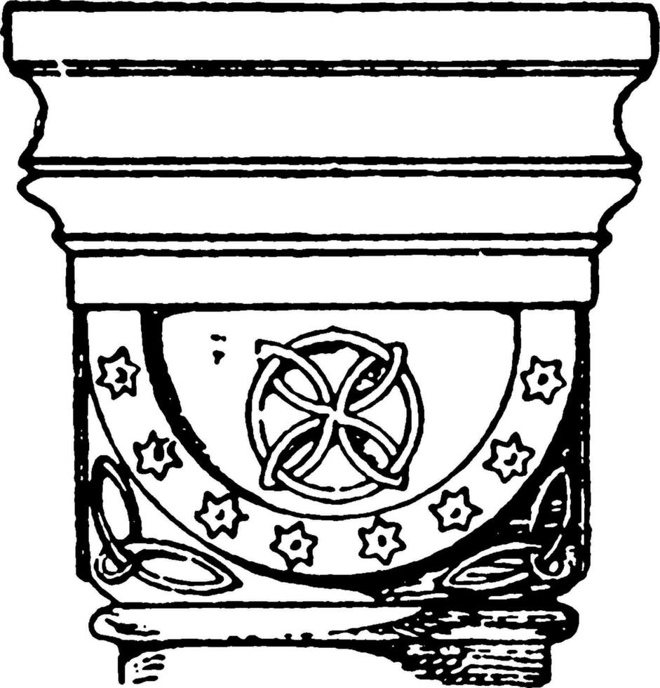 romaans kussen hoofdstad, gevonden in de abdij kerk in duitsland, wijnoogst gravure. vector