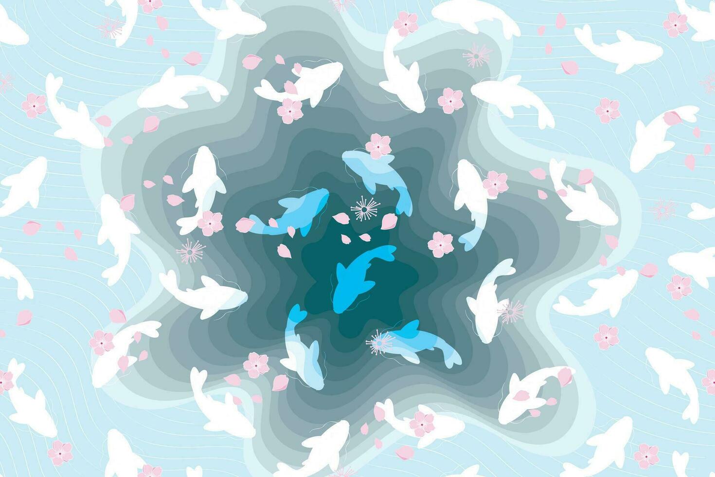 illustratie abstract van blauw zwembad en vis met bloem Aan water oppervlakte achtergrond. vector