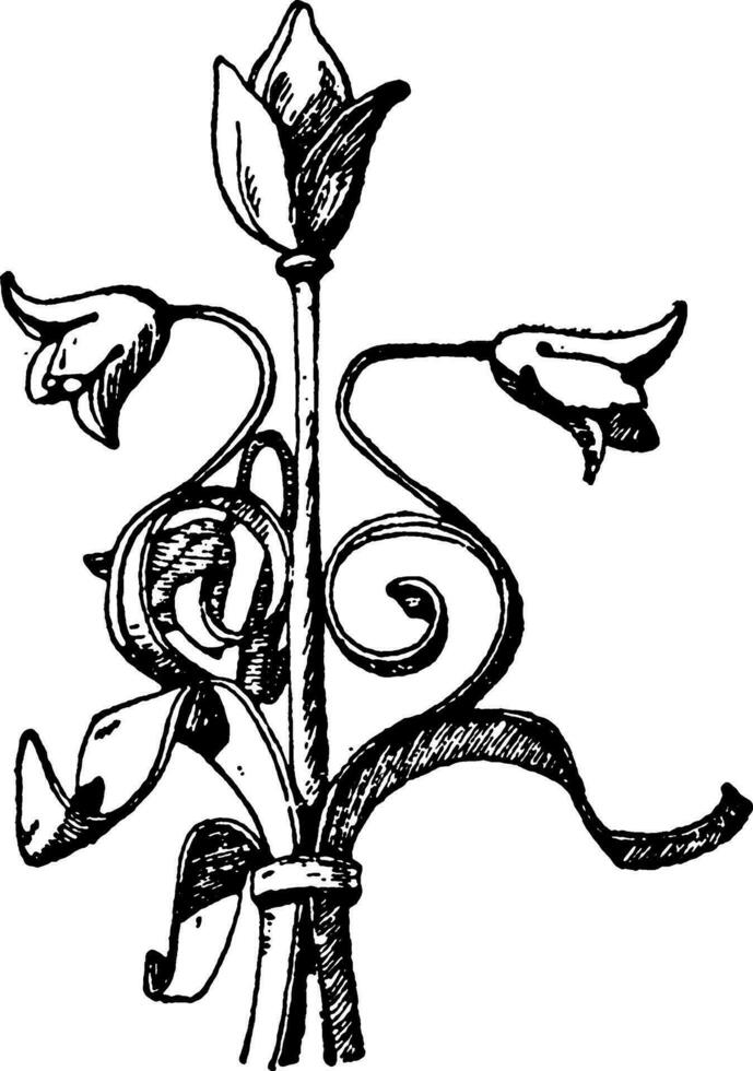 beëindiging van fontein kruisbloem , Frankrijk, wijnoogst gravure. vector