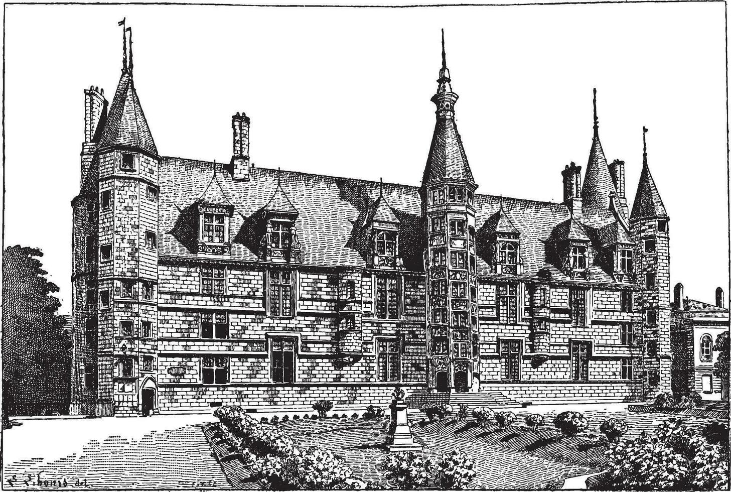 hertogelijk paleis, in nooit, bordeaux, Frankrijk, wijnoogst gravure vector