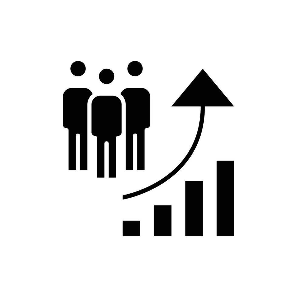 bevolking groei icoon. gemakkelijk solide stijl. toenemen sociaal ontwikkeling, economisch evolutie, globaal demografie diagram concept. zwart silhouet, glyph symbool. vector illustratie geïsoleerd.