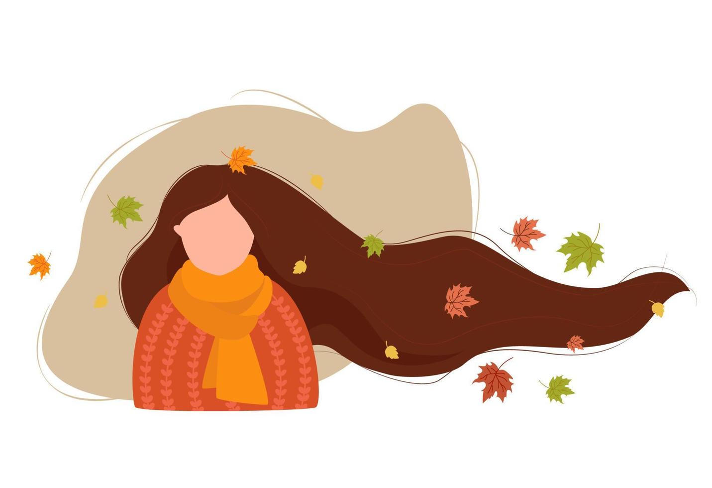 brunette meisje met lang haar met herfstbladeren vector