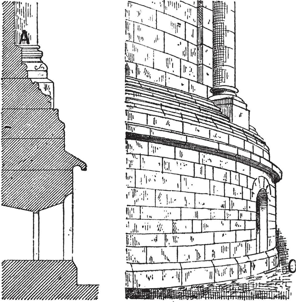 oostelijk apsis van de kathedraal torenspits, wijnoogst gravure vector
